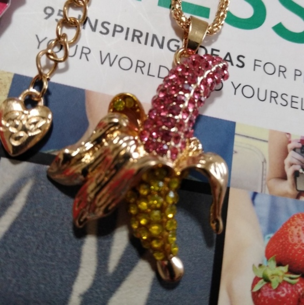 Swavoroski Gem Covered Banana 🍌 Sweater Necklace